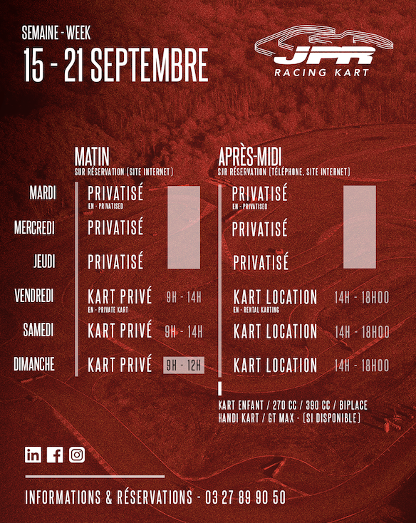 Planning semaine du 15 au 21 Septembre