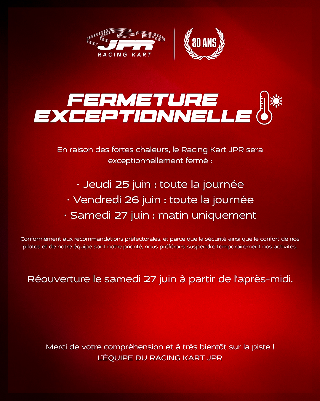 FERMETURE EXCEPTIONNELLE